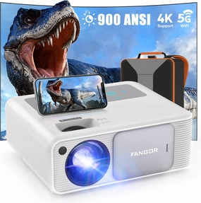 FANGOR 4K Supported Projector with 5G WiFi and Bluetooth - HD 900 ANSI 1080P Native Projector for Outdoor Movies, Home Video Projector with 4P Keystone 50% Zoom Supports TV Stick/Roku/Laptop/Phone