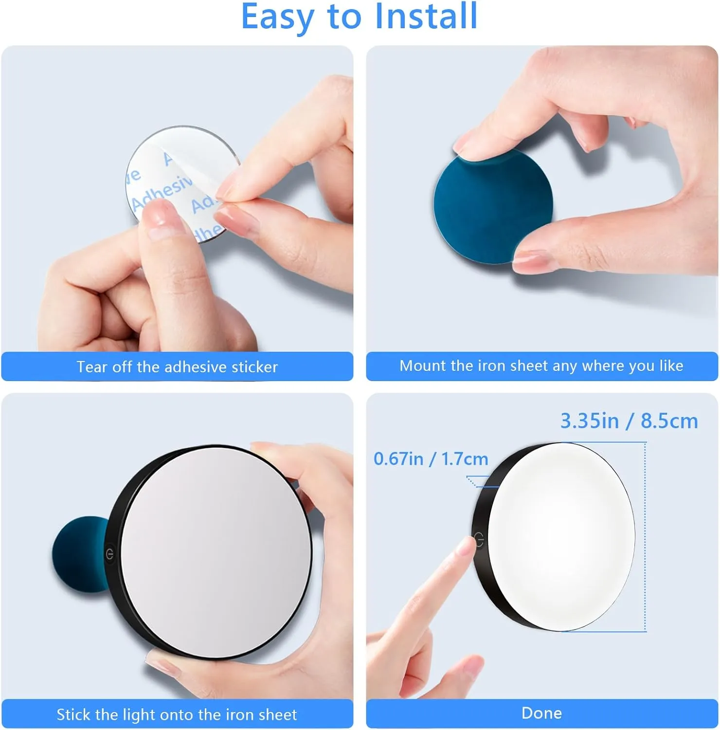 Ferswe Rechargeable Tap Light 6000K, Dimmable Touch Light with 1000mAh Large Battery，Brightness Adjustable, Stick on Lights for Closet, Cabinet, Counter, Kitchen, Bedroom and Wall(2 Pack)