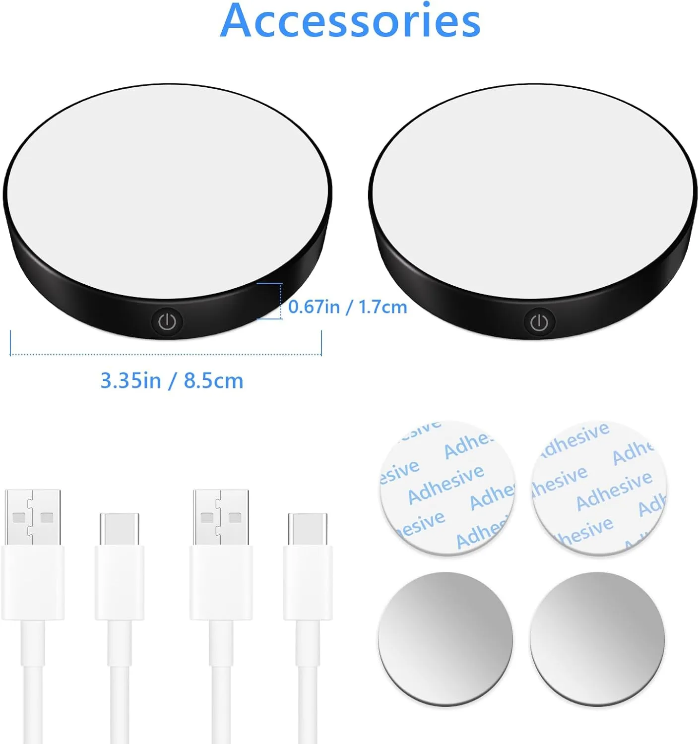Ferswe Rechargeable Tap Light 6000K, Dimmable Touch Light with 1000mAh Large Battery，Brightness Adjustable, Stick on Lights for Closet, Cabinet, Counter, Kitchen, Bedroom and Wall(2 Pack)