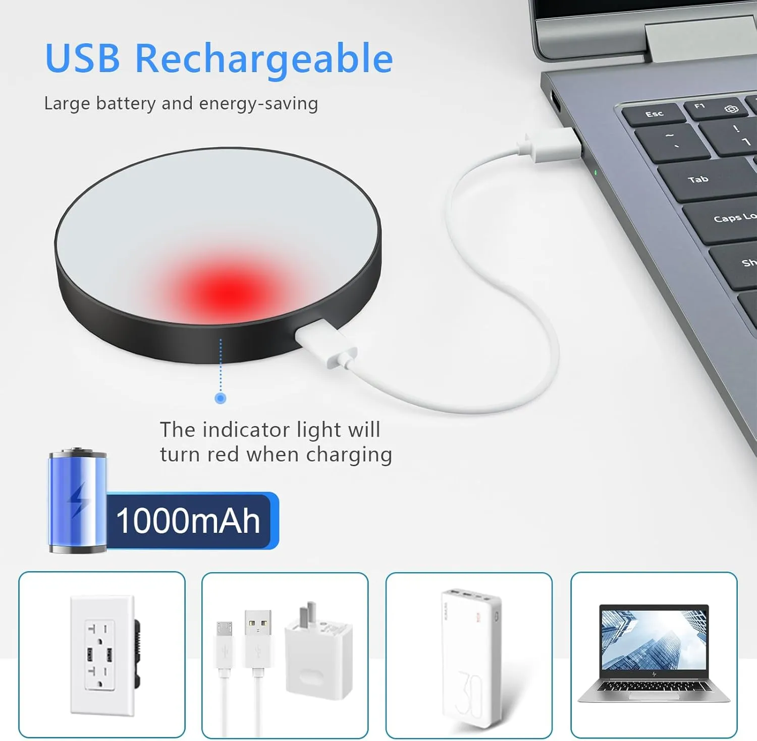 Ferswe Rechargeable Tap Light 6000K, Dimmable Touch Light with 1000mAh Large Battery，Brightness Adjustable, Stick on Lights for Closet, Cabinet, Counter, Kitchen, Bedroom and Wall(2 Pack)