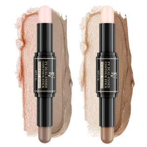 FV 2-in-1 Contour & Highlighter Stick - 2 Pack, Waterproof, Long-Lasting, Creamy & Blendable Formula, Dual-Ended Sculpting Stick for Face & Body, Shades: 01 Fair/Light & 02 Light/Medium