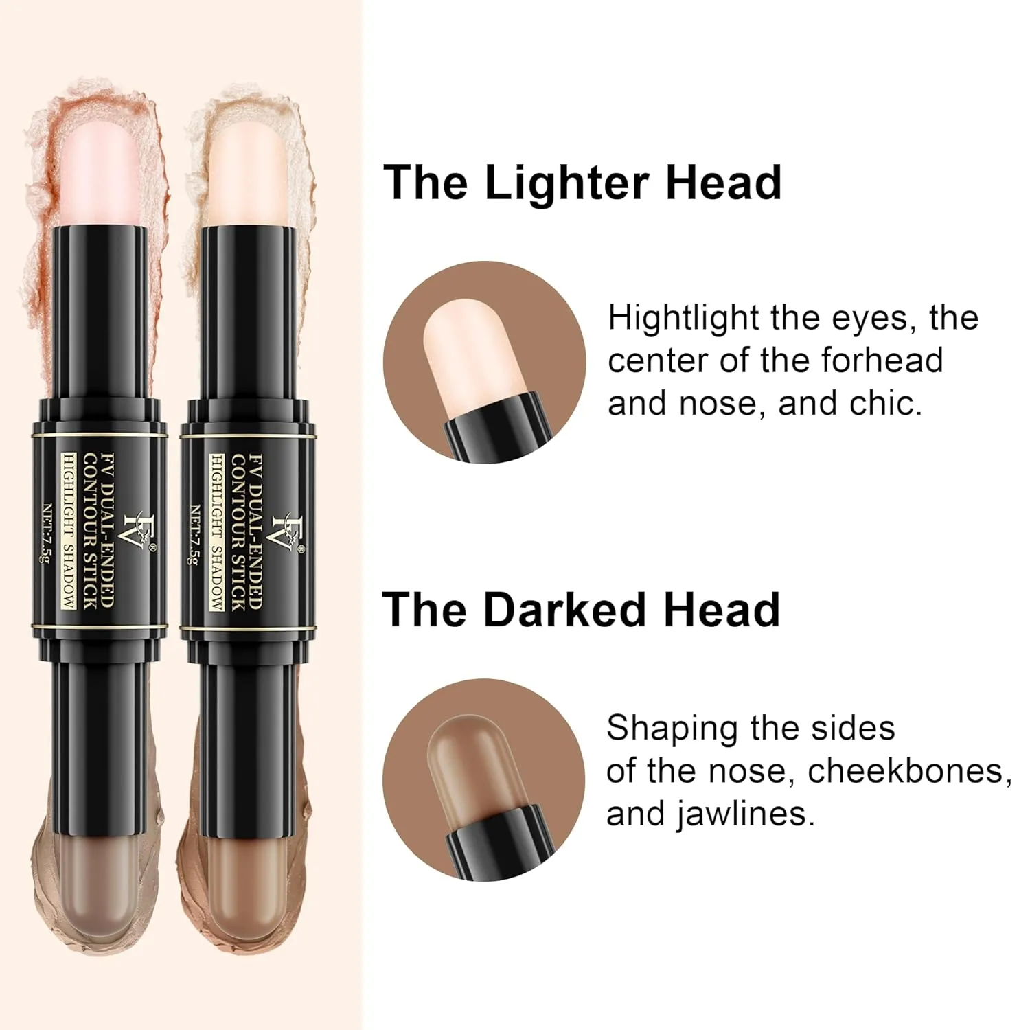 FV 2-in-1 Contour & Highlighter Stick - 2 Pack, Waterproof, Long-Lasting, Creamy & Blendable Formula, Dual-Ended Sculpting Stick for Face & Body, Shades: 01 Fair/Light & 02 Light/Medium
