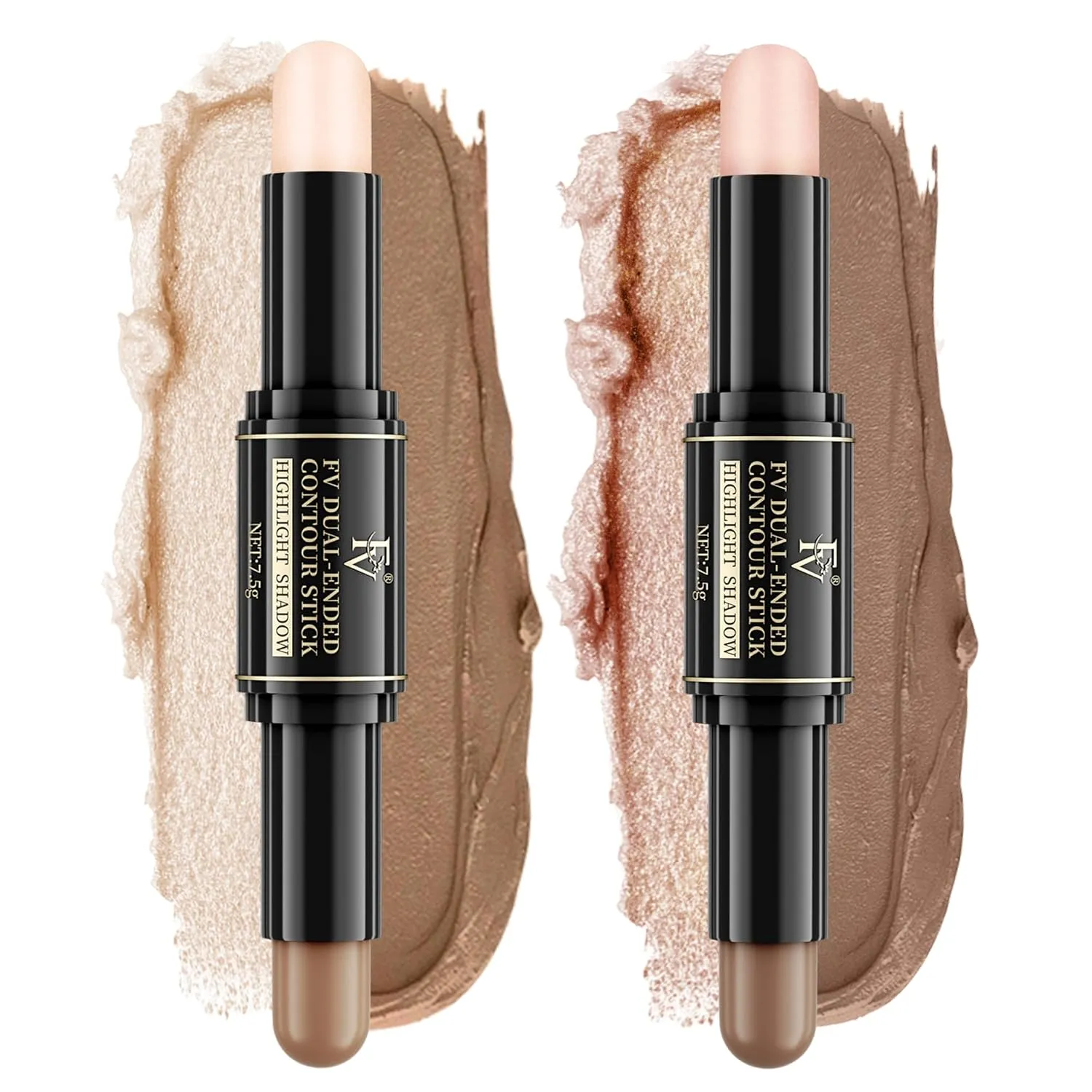 FV Dual-Ended Contour & Highlighter Stick - 2 Pack, Waterproof, Long-Lasting, Creamy & Blendable Formula, Natural Finish Sculpting Stick for Face & Body, Shades: 02 Light/Medium & 04 Natural Medium