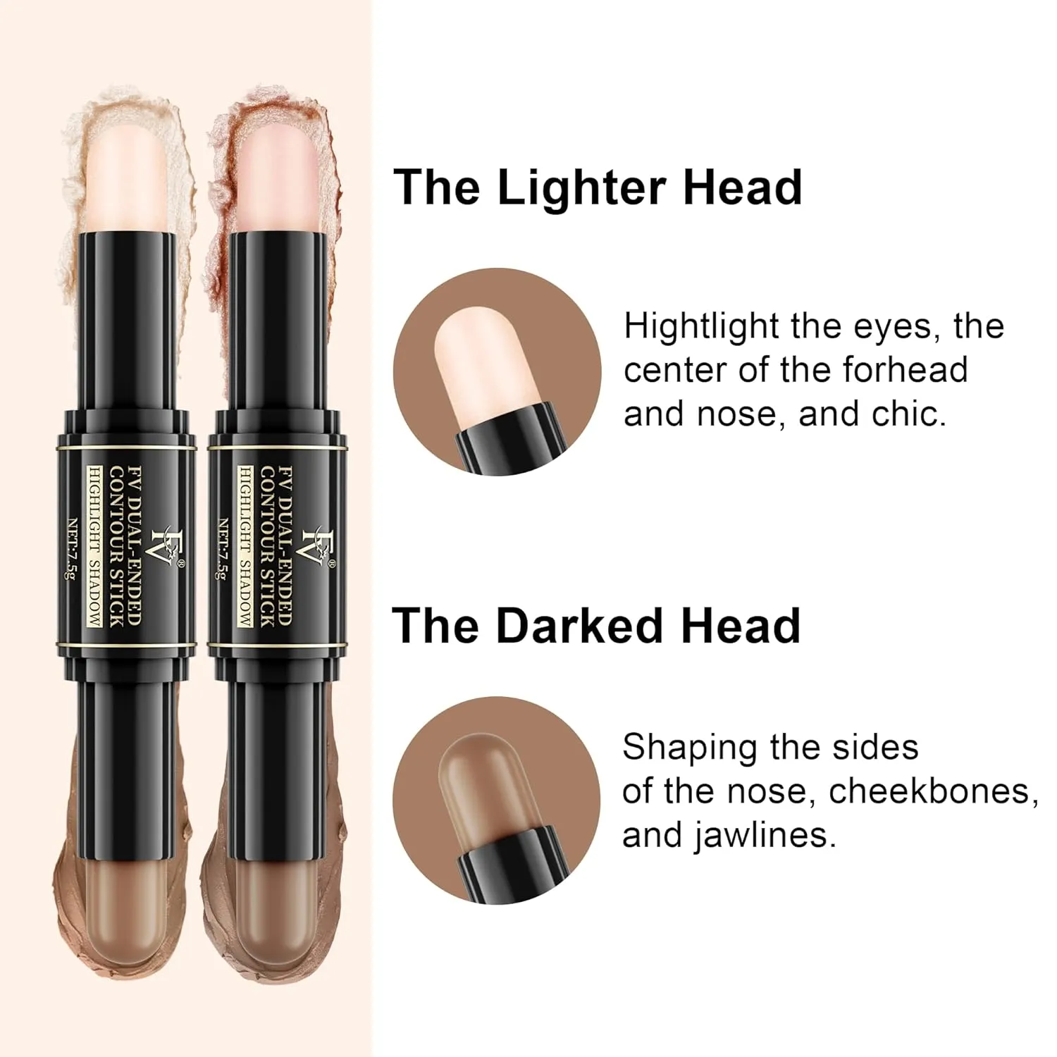 FV Dual-Ended Contour & Highlighter Stick - 2 Pack, Waterproof, Long-Lasting, Creamy & Blendable Formula, Natural Finish Sculpting Stick for Face & Body, Shades: 02 Light/Medium & 04 Natural Medium