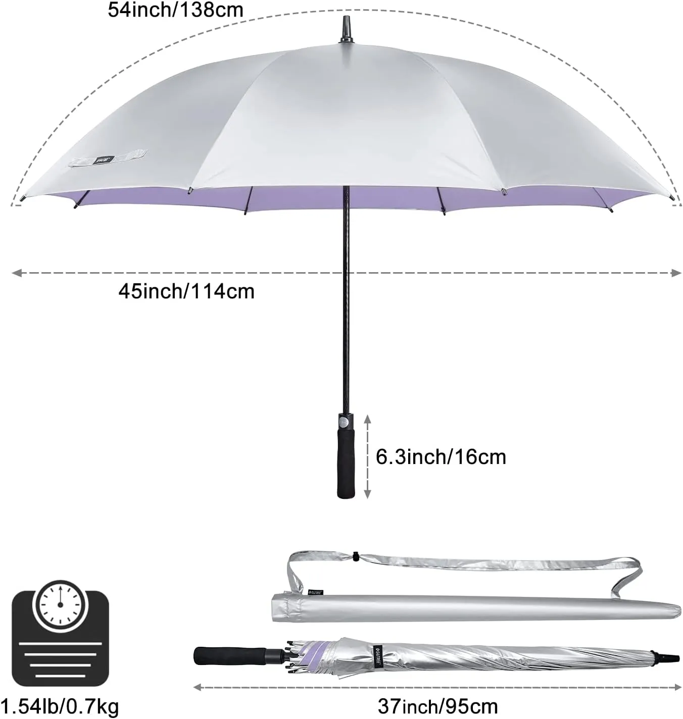 G4Free 54/62 Inch Windproof UV Protection Golf Umbrella Extra Large Silver Coated Automatic Open Stick Long Umbrella