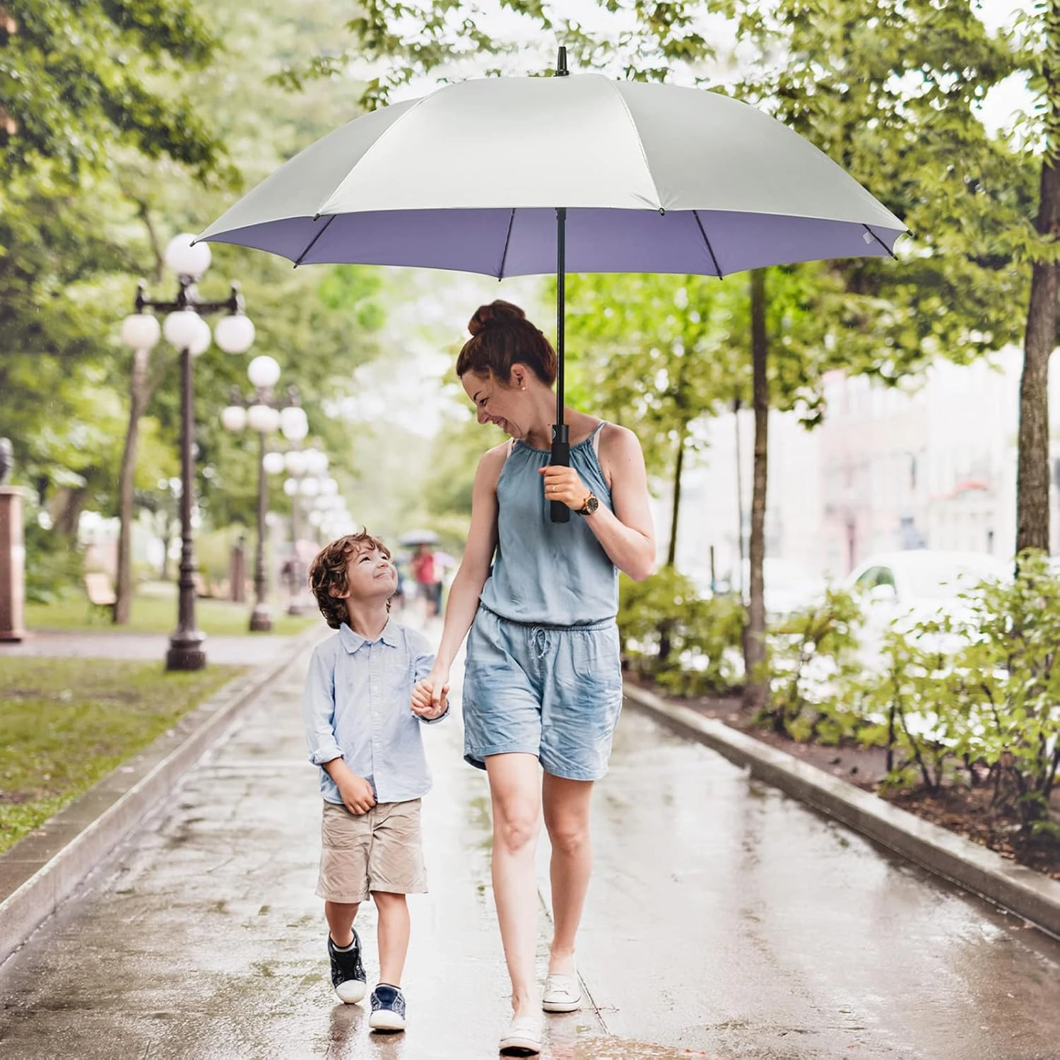 G4Free 54/62 Inch Windproof UV Protection Golf Umbrella Extra Large Silver Coated Automatic Open Stick Long Umbrella
