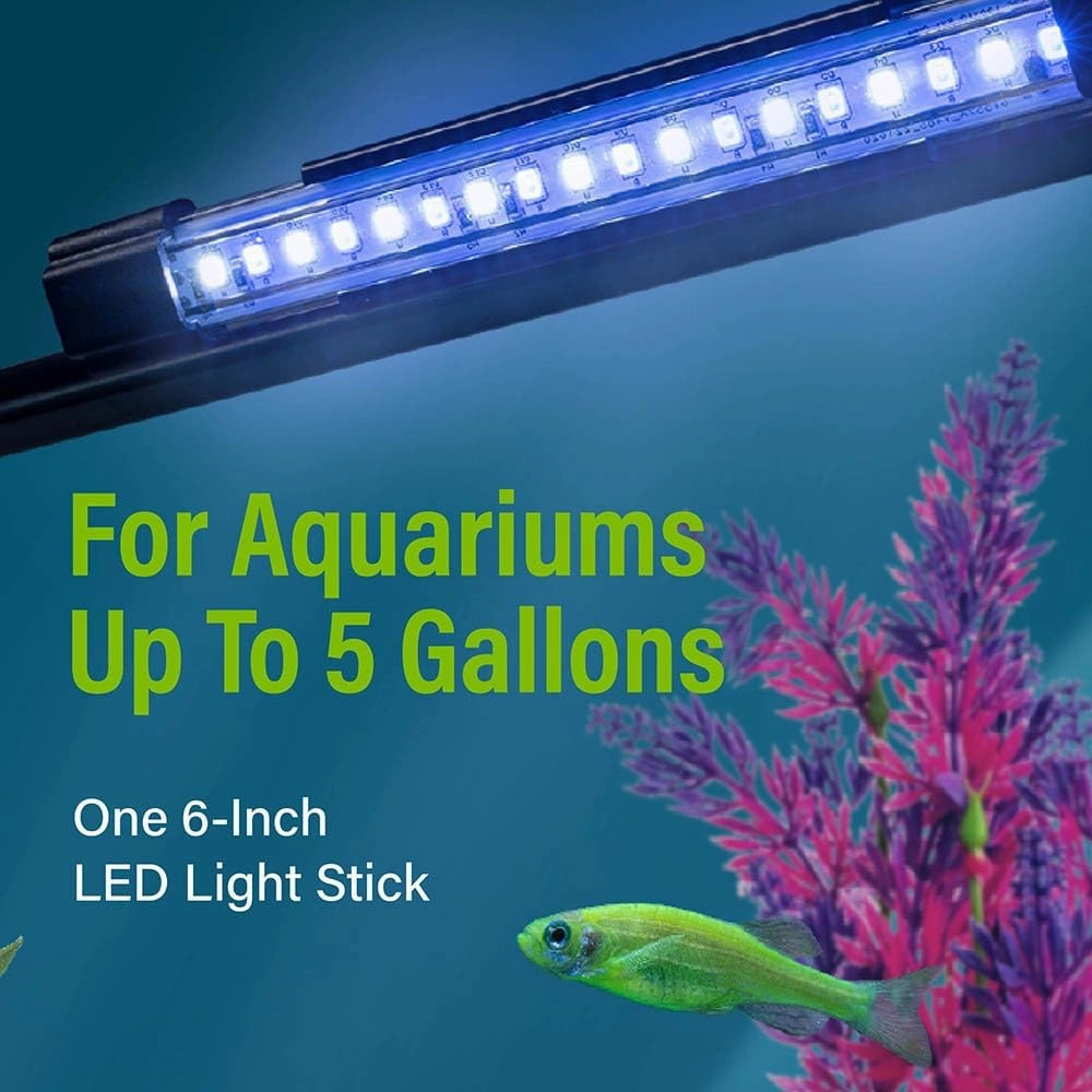 GloFish 6-Inch LED Light Stick for Fish Aquariums Up to 5 Gallons, 1 Count, with White and Blue LED Lights