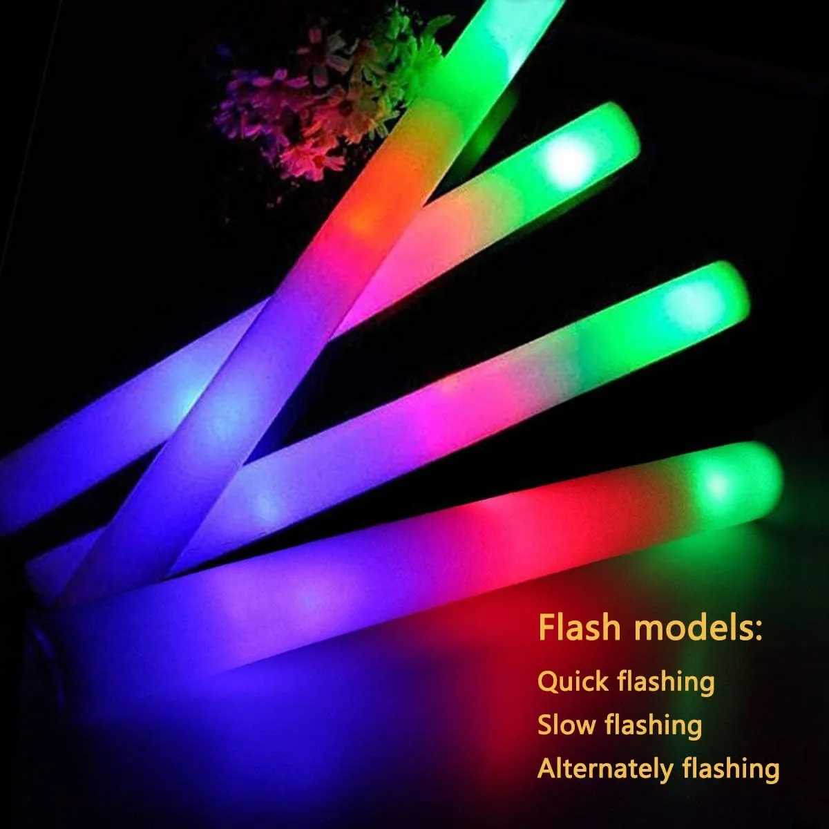 Glow Sticks Bulk - 100 Pcs LED Foam Sticks Glow in the Dark Party Supplies with 3 Modes Flashing Effect, Glow Batons Party Favors for Party Wedding Birthday Concert Halloween Christmas