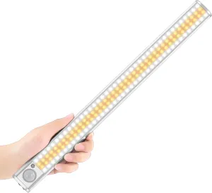 goodland 160 LED Closet Lights Motion Sensor Under Cabinet Lights Indoor Lighting 3600mAh Battery Powered Light Bar Dimmable Rechargeable Closet Light for Kitchen, Wardrobe, Stairs(1 Pack)