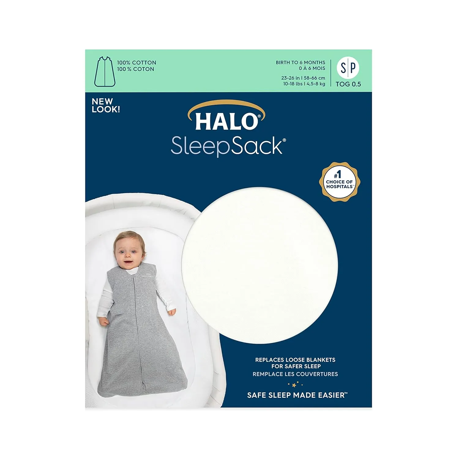 HALO SleepSack, 100% Cotton Wearable Blanket, Swaddle Transition Sleeping Bag, TOG 0.5, Cream, Large, 12-18 Months