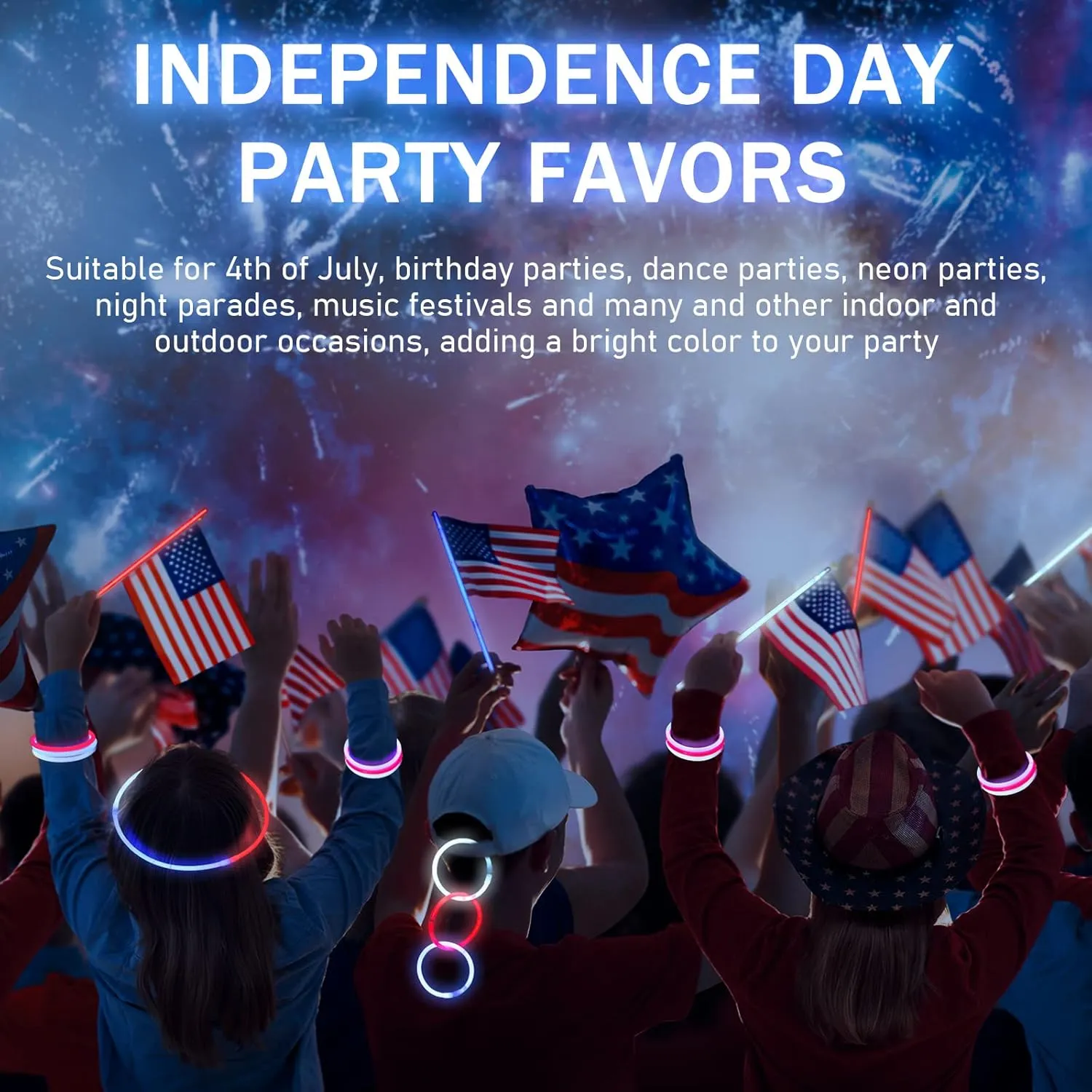 Hanaive 300 Pcs Glow Sticks Bulk 8 Inch Glow in the Dark Party Favors Neon Bracelets and Necklaces Light up Sticks with Connectors for Party Supplies(Red, Blue and White)