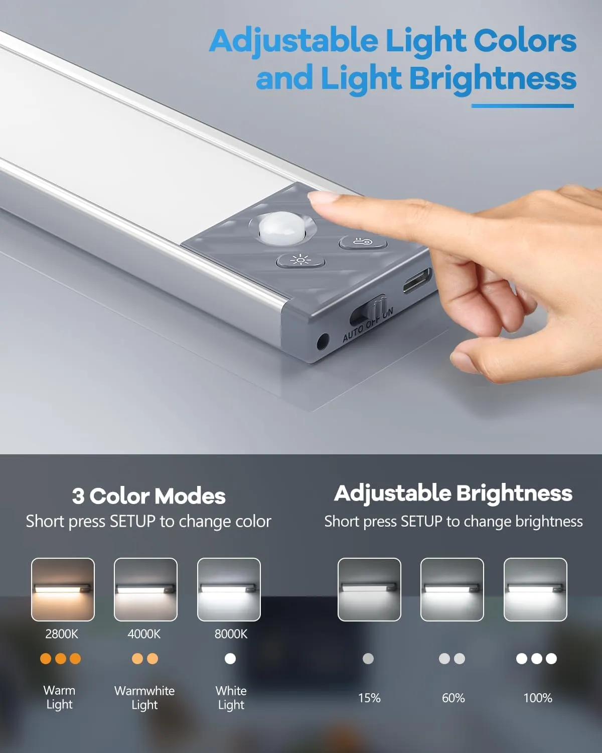 HIBOITEC Under Cabinet Lighting Rechargeable 40 LED Closet Lights Battery Operated, Dimmable Motion Sensor Lights Indoor, Wireless Magnetic Light for Kitchen, 3 Color Temperatures, 9 inch