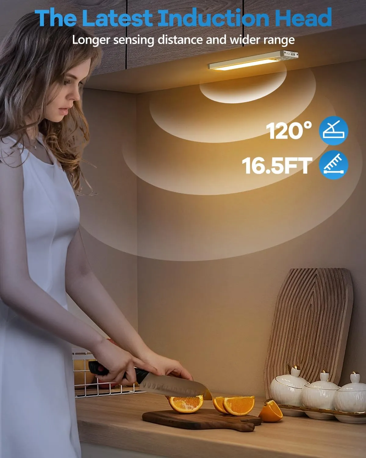 HIBOITEC Under Cabinet Lighting Rechargeable 40 LED Closet Lights Battery Operated, Dimmable Motion Sensor Lights Indoor, Wireless Magnetic Light for Kitchen, 3 Color Temperatures, 9 inch