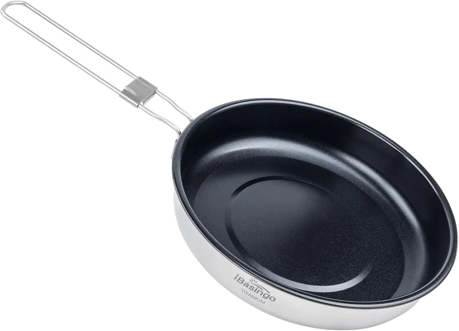 iBasingo 1500ml Titanium Non-stick Frying Pan with Folding Handle 22cm / 8.67" Outdoor Camping Skillet Ultralight Cookware Small Griddles Backpacking Cooking Kit Good for Fired Egg Steak Ti2070C