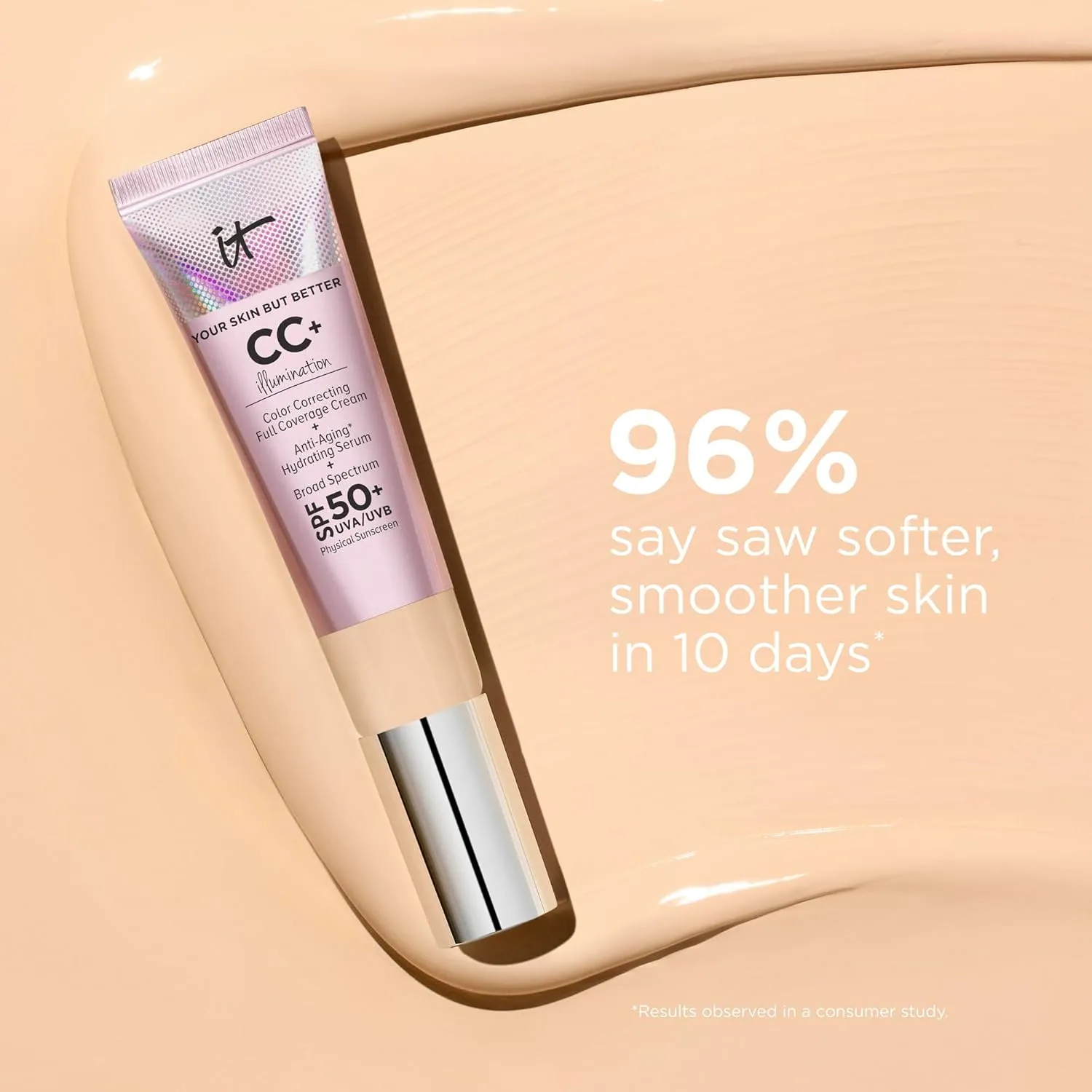 IT Cosmetics Your Skin But Better CC  Cream Illumination - Color Correcting Cream, Full-Coverage Foundation, Hydrating Serum & SPF 50  Sunscreen Radiant Finish 1.08 fl oz