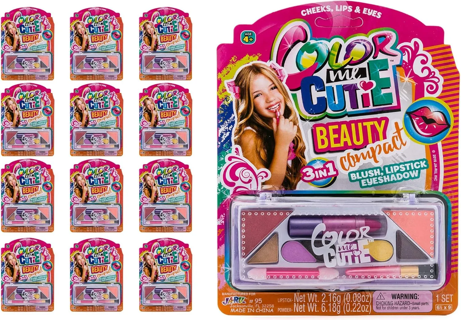 JA-RU Makeup Beauty Color Girl Professional Makeup (12 Sets) Great Party Favors Toys for Girls Makeup Brush Set Eyeshadow Palette 095-12p