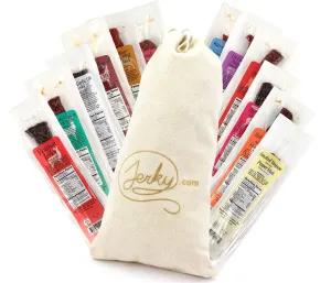 Jerky.com Exotic Jerky Gift Basket - Wild Game Snack Sticks Gift Bag - Venison, Elk, Bison, Wild Boar - Exotic Meat is the Main Ingredient - High Protein Jerky Gifts for Men (12 Piece Gift Bag)