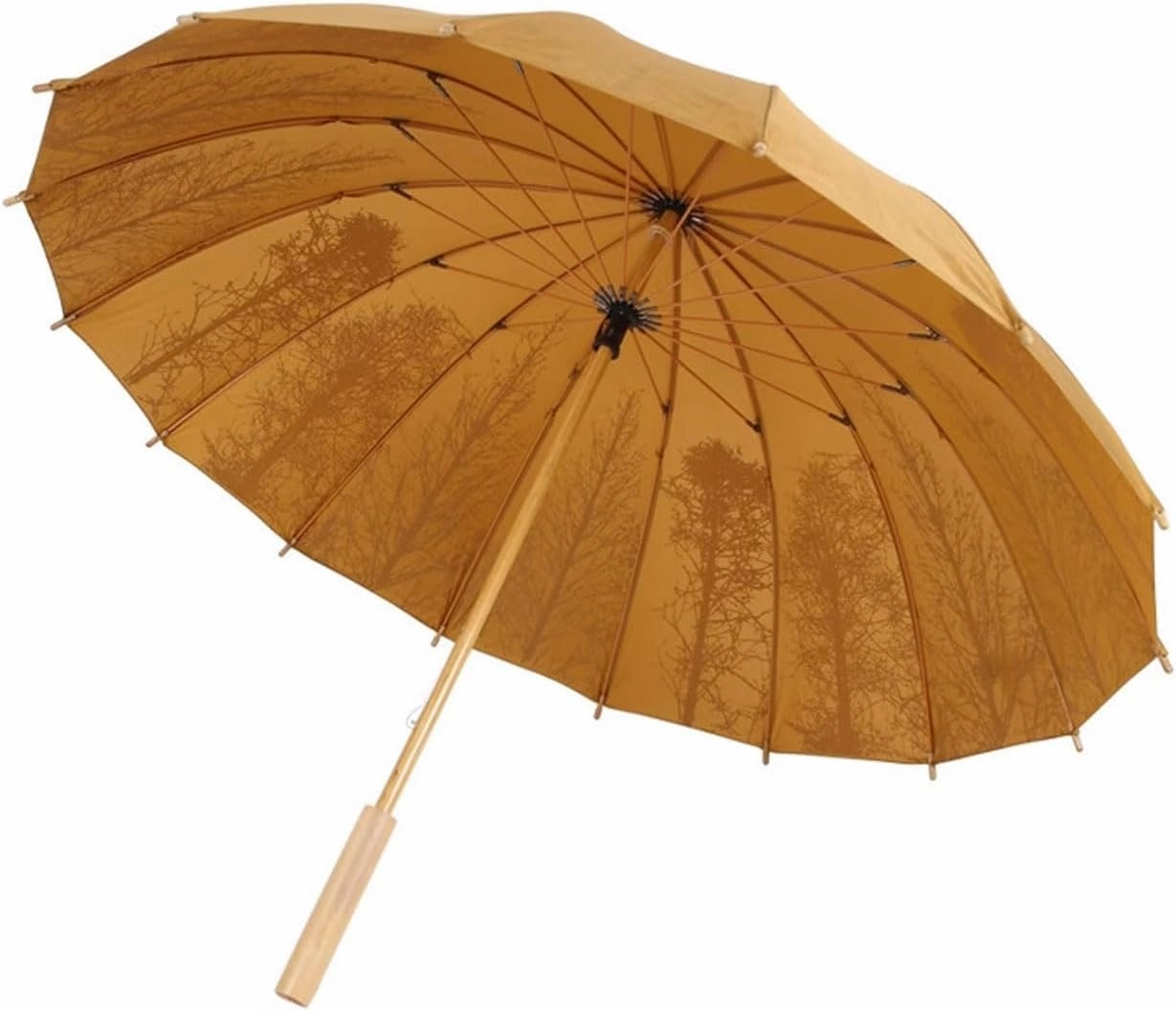 JITEM Long Stick Umbrella 16 Ribs Windproof Oversized Umbrella Wooden Handle Retro Trees Print Large Canopy Golf Umbrella for Business Travel
