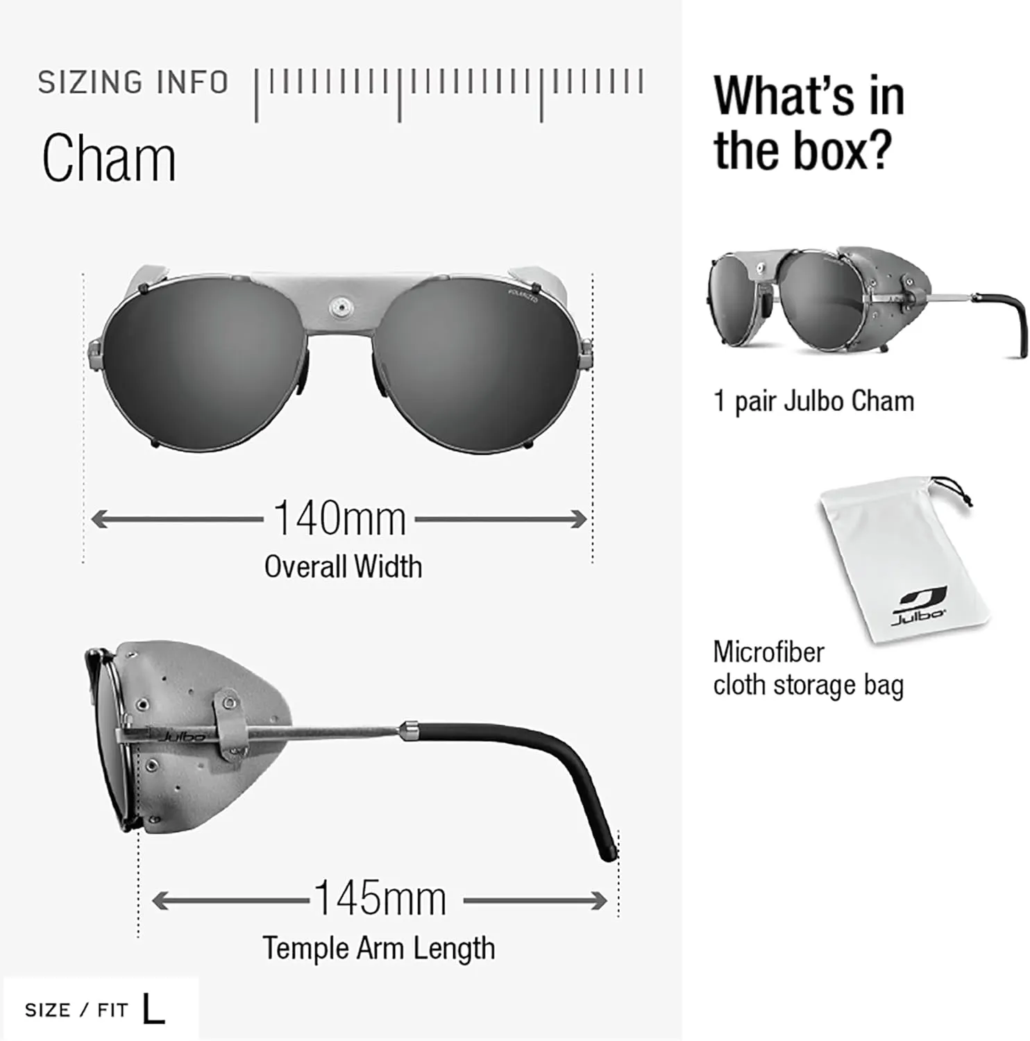 Julbo Cham Glacier Sunglasses for Men & Women w/Removable Leather Side Shields for Mountaineering, Hiking, Skiing, and Snow