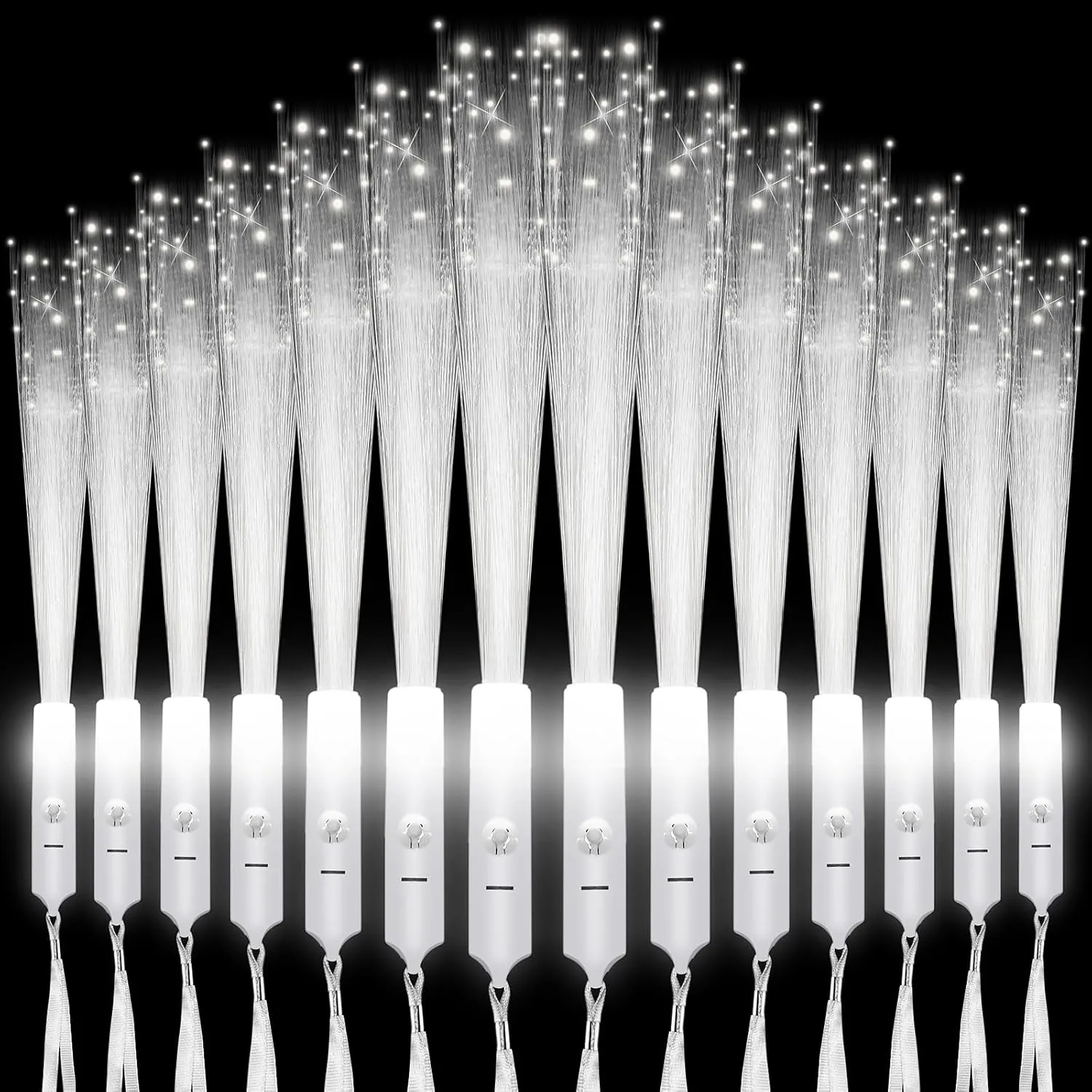 Junkin 200 Pcs White Fiber Optic Wands for Wedding Bulk Glow Stick Light LED Wands with Constant Light Mode for Reception Wedding Valentine‘s Day Birthday Party Favors