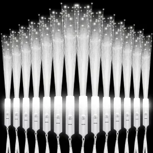Junkin 200 Pcs White Fiber Optic Wands for Wedding Bulk Glow Stick Light LED Wands with Constant Light Mode for Reception Wedding Valentine‘s Day Birthday Party Favors