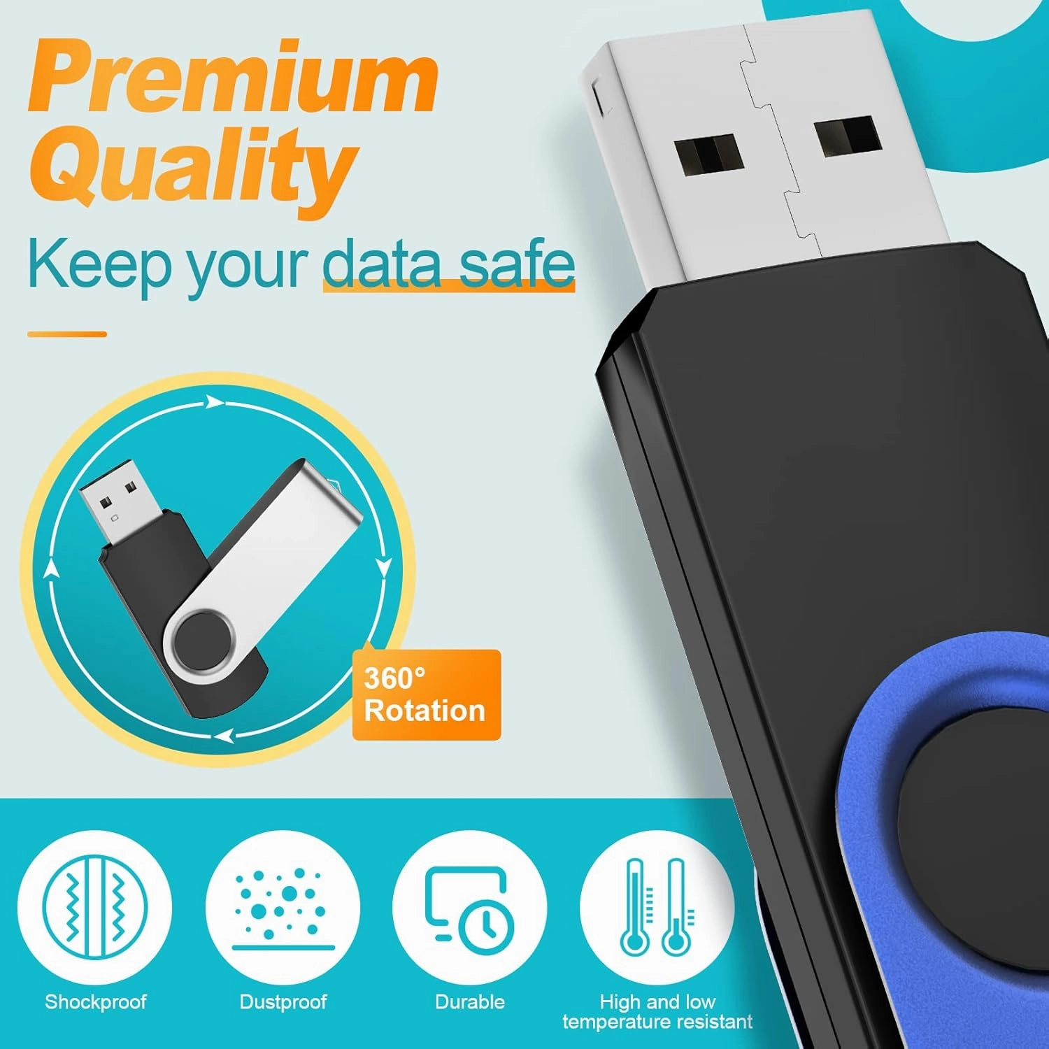Kepmem 16GB Flash Drive Bulk 10 Pack Thumb Drive Swivel USB Drive Metal Memory Stick Portable 16 GB USB Stick 16 Giga Pendrive Blue Jump Drive Zip Drive for Office Data Storage
