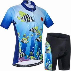 Kids Cycling Jersey Set with 3D Padded Shorts Cartoon Bike Top
