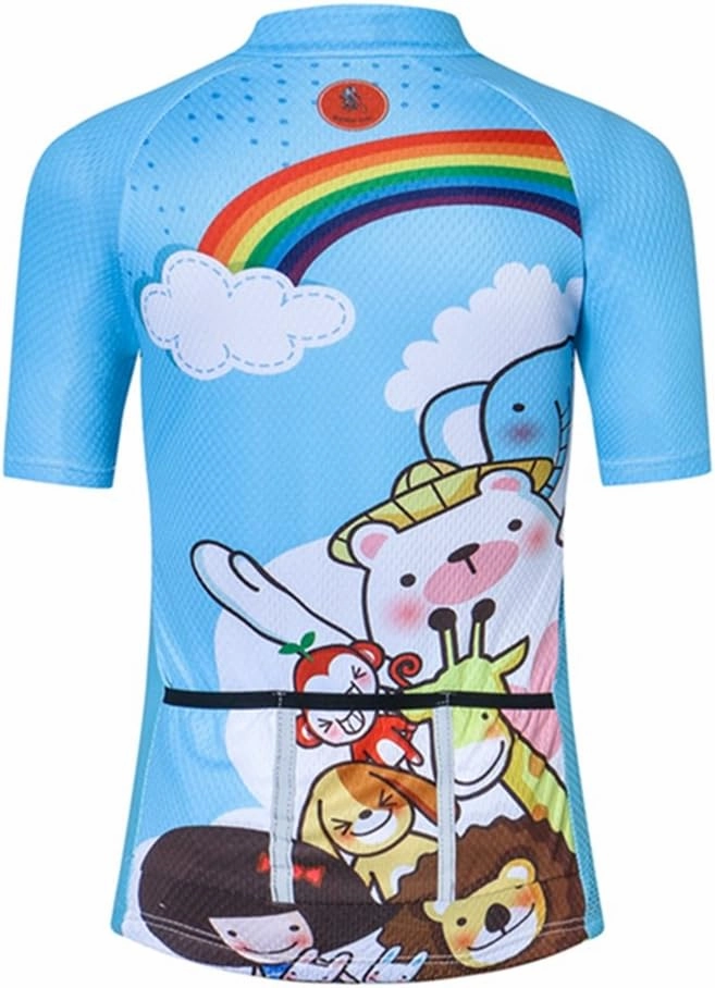 Kids Cycling Jersey Set with 3D Padded Shorts Cartoon Bike Top