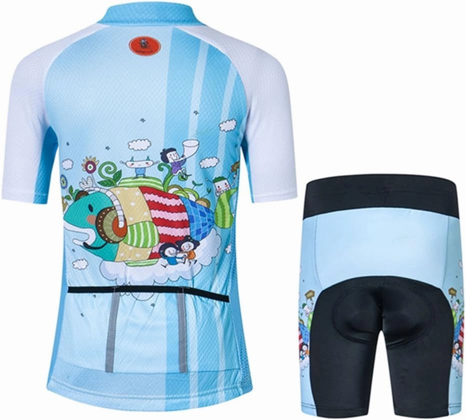 Kids Cycling Jersey Set with 3D Padded Shorts Cartoon Bike Top