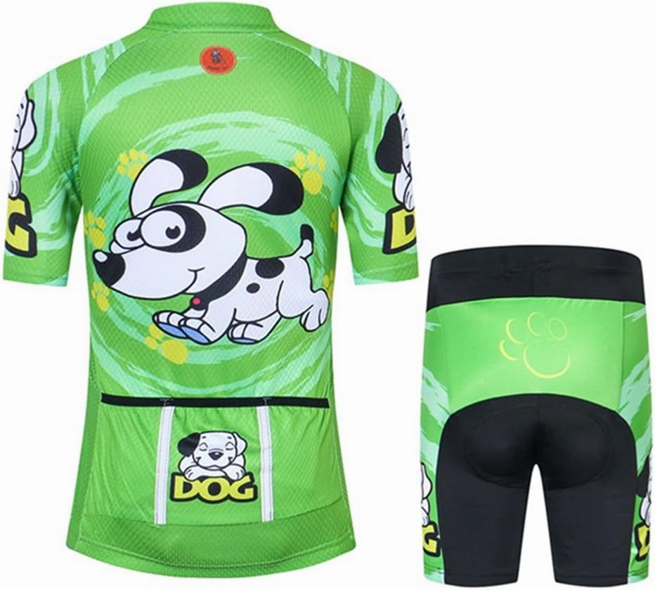 Kids Cycling Jersey Set with 3D Padded Shorts Cartoon Bike Top