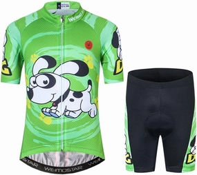 Kids Cycling Jersey Set with 3D Padded Shorts Cartoon Bike Top