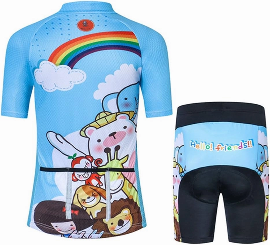 Kids Cycling Jersey Set with 3D Padded Shorts Cartoon Bike Top