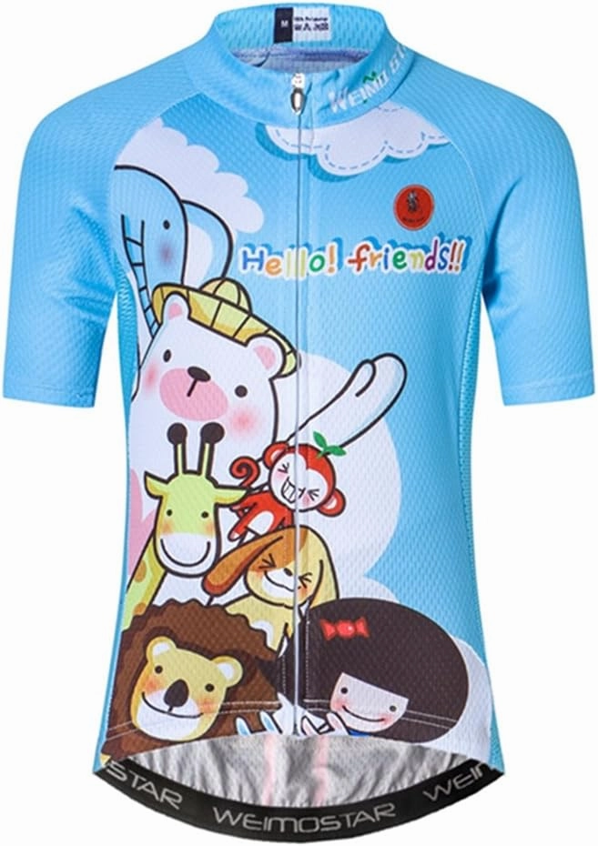 Kids Cycling Jersey Set with 3D Padded Shorts Cartoon Bike Top