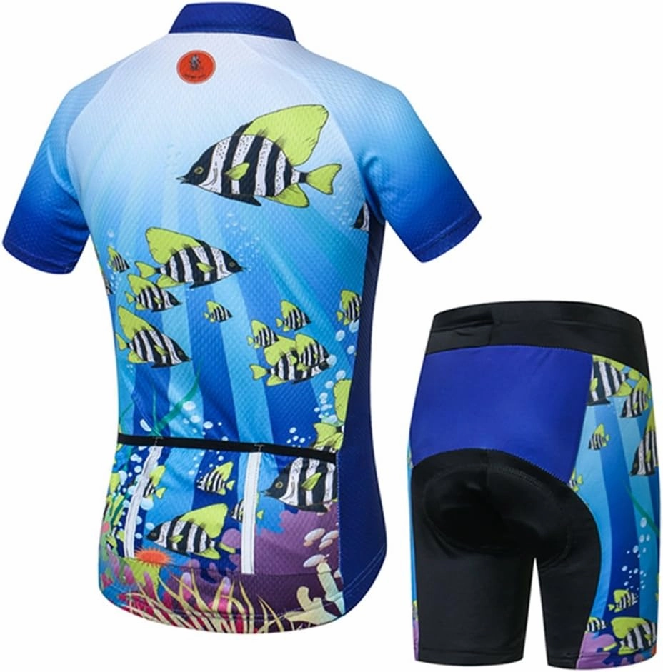 Kids Cycling Jersey Set with 3D Padded Shorts Cartoon Bike Top