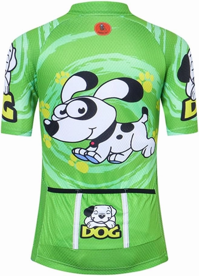 Kids Cycling Jersey Set with 3D Padded Shorts Cartoon Bike Top