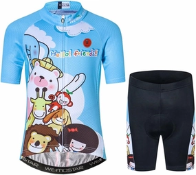 Kids Cycling Jersey Set with 3D Padded Shorts Cartoon Bike Top