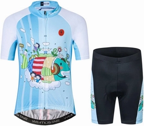 Kids Cycling Jersey Set with 3D Padded Shorts Cartoon Bike Top