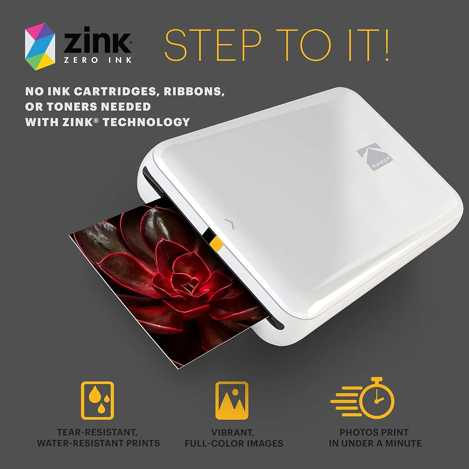 KODAK Step Wireless Mobile Photo Mini Color Printer (White) Go Bundle
