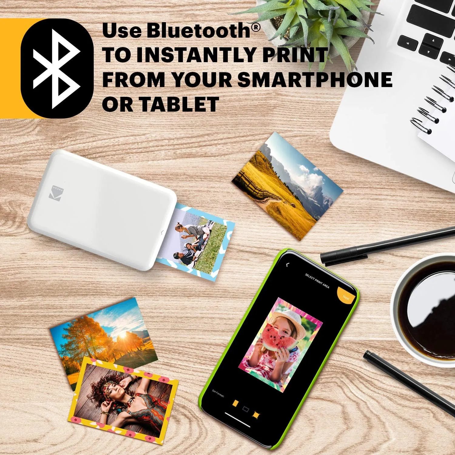KODAK Step Wireless Mobile Photo Mini Color Printer (White) Go Bundle