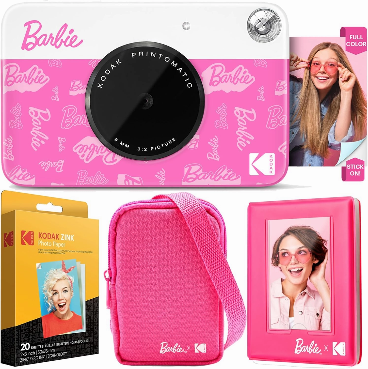 Kodak x Barbie Printomatic Full-Color Instant Print Digital Camera Barbie Deluxe Bundle (Signature Style)  Barbie Deluxe Camera Case   Barbie Photo Album   Zink Paper (20 Sheets)