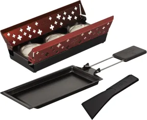 Kuhn Rikon Raclette Mini Candle Light Set, 6pcs., Chafing Dish, Pans, Scraper, Red, 20x9.5x5.5 cm, 32108