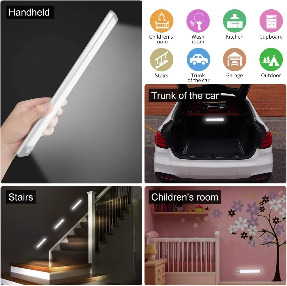 LED Motion Sensor Light,Under Counter Lighting, Wireless USB Rechargeable Kitchen Night Lights,Battery Powered Operated Light,54-LED Light for Wardrobe,Closets,Cabinet,Cupboard, 2 Count (Pack of 1)