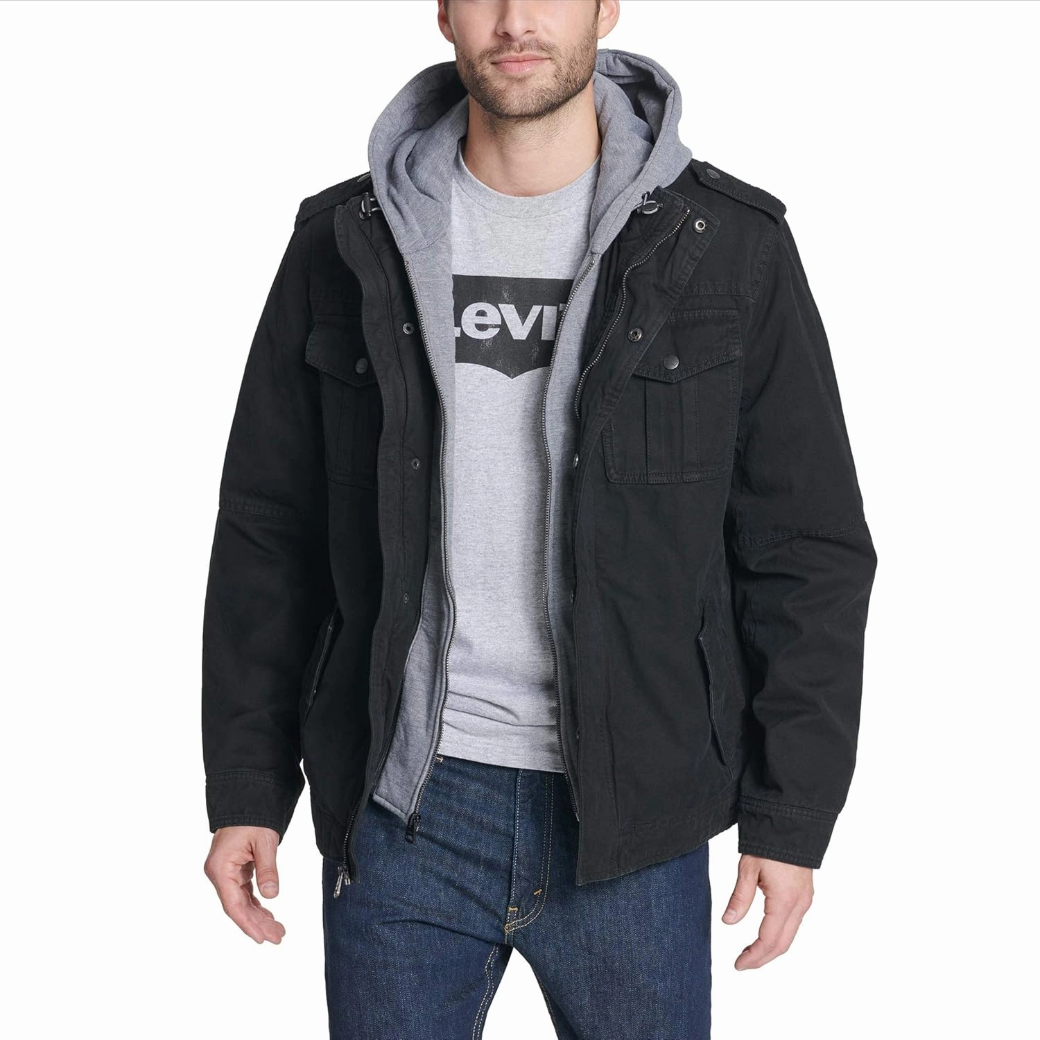 Levi's Men's Washed Cotton Hooded Military Jacket