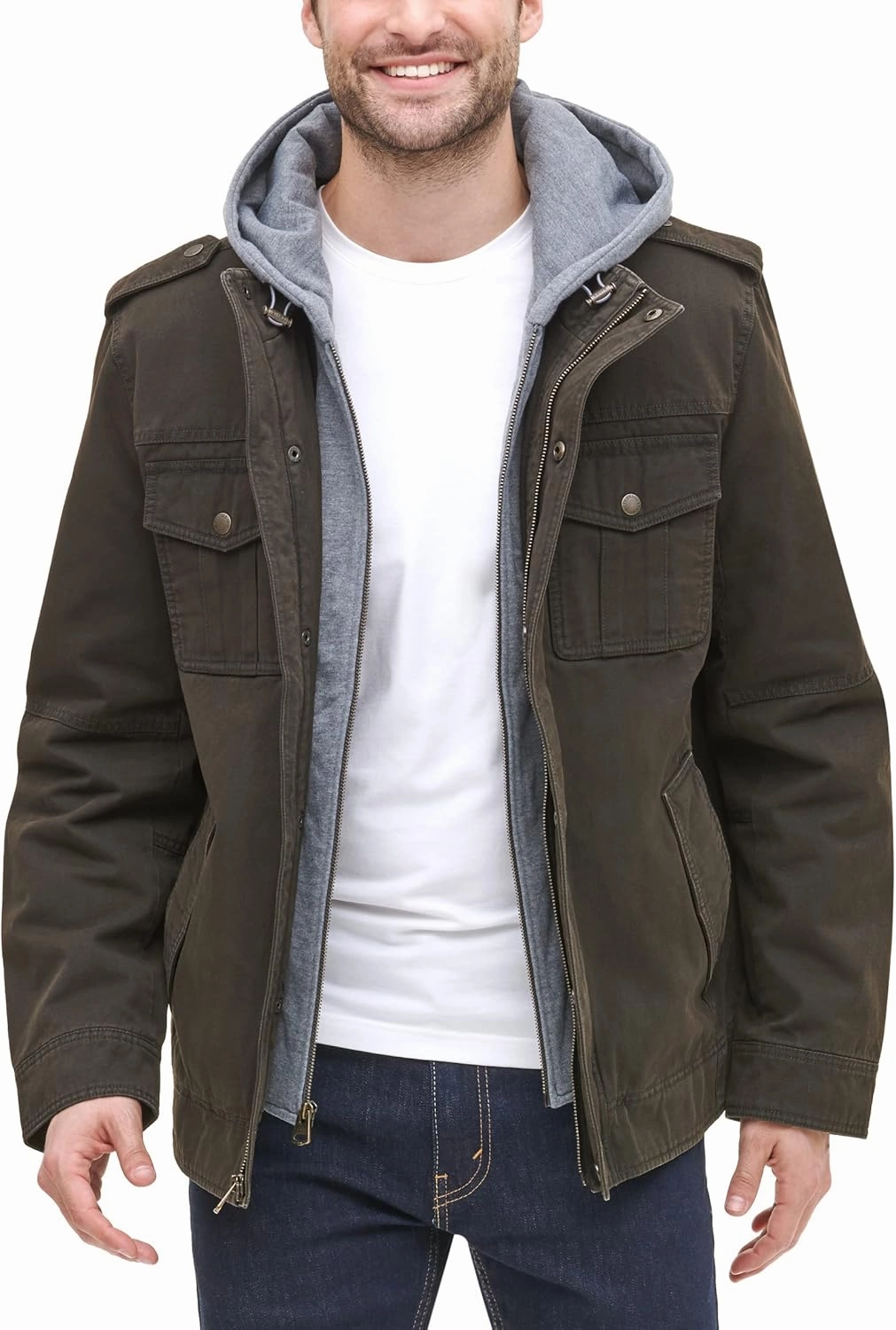 Levi's Men's Washed Cotton Hooded Military Jacket