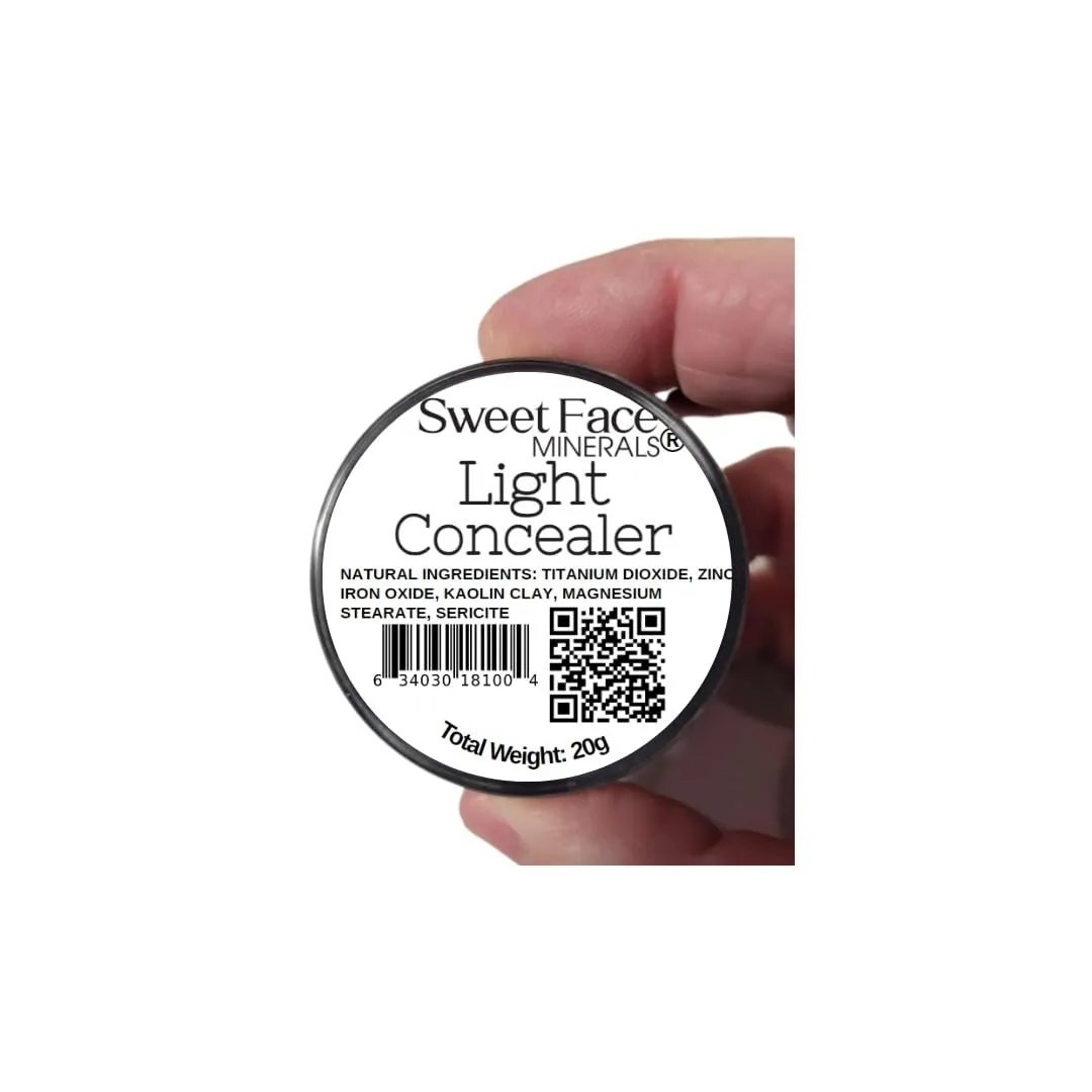 LIGHT CONCEALER with BLENDING BRUSH Mineral Makeup Matte Loose Corrector Powder Bare Face Cover Up Hide Blemishes Redness Under Eyes Dark Circles Scars Baked On Full Coverage SPF 20