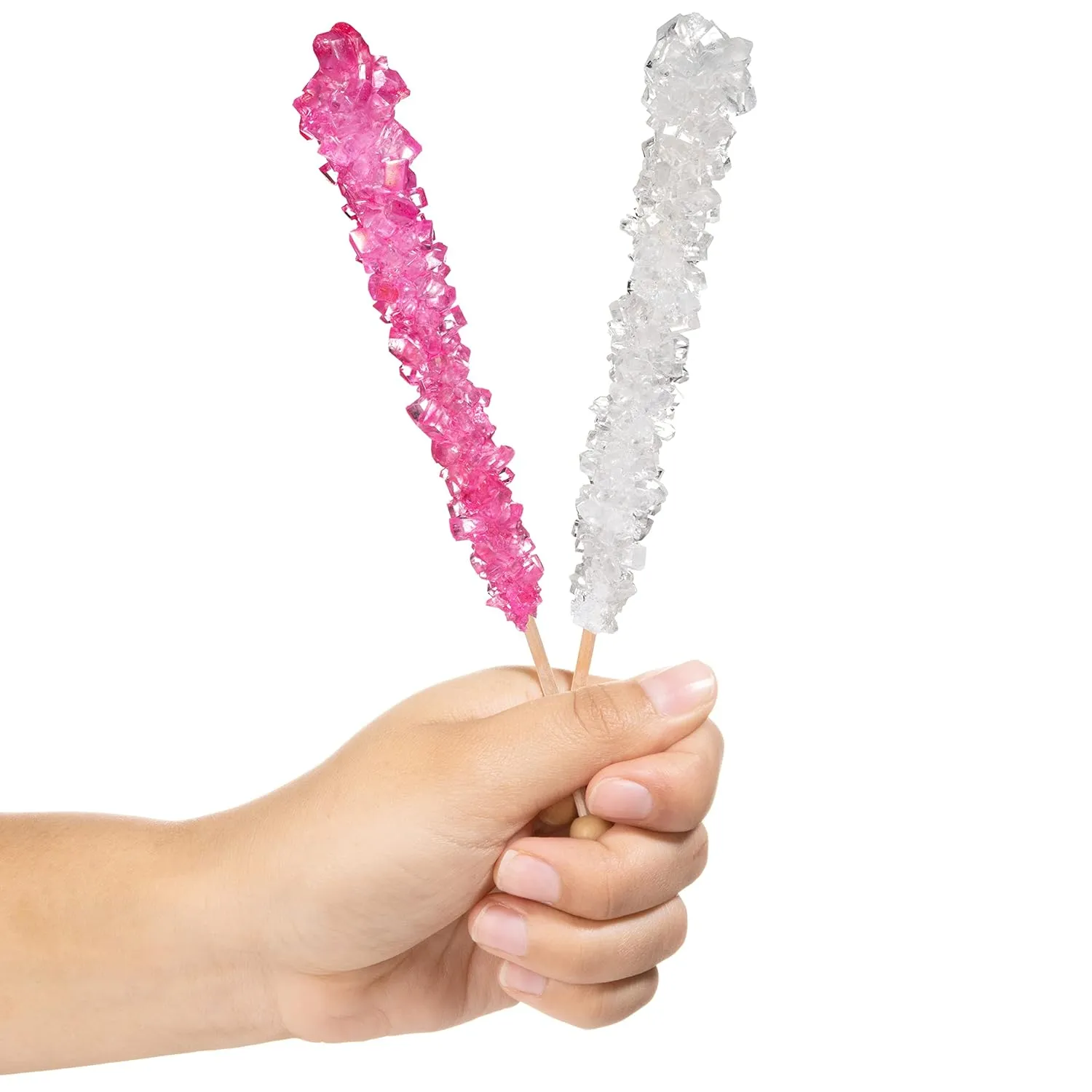 Light Pink and White Rock Candy Sugar Sticks - 24 Individually Wrapped Candy - Cherry & Original Sugar Flavored