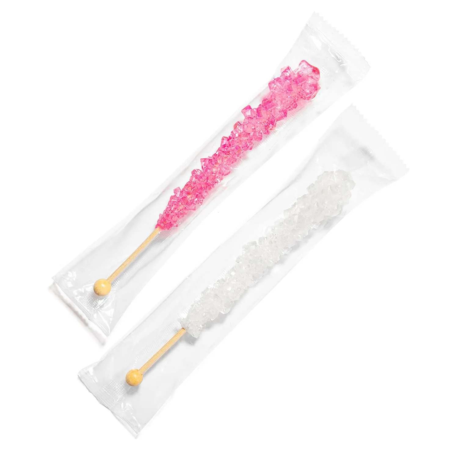 Light Pink and White Rock Candy Sugar Sticks - 24 Individually Wrapped Candy - Cherry & Original Sugar Flavored