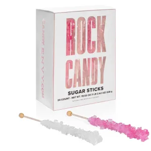 Light Pink and White Rock Candy Sugar Sticks - 24 Individually Wrapped Candy - Cherry & Original Sugar Flavored