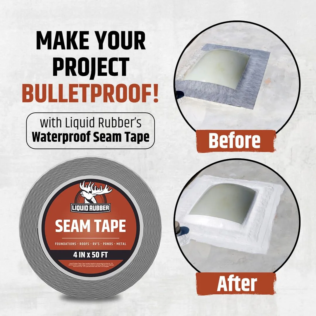 Liquid Rubber Peel and Stick Seam Tape - Fix Leaks, Repair and Restore Roof Joints and Tears, Bonds to EPDM, Metal, Tiles, Shingles, Wood, and Fiberglass Easy to Use, 2 Inch x 50 Foot Roll