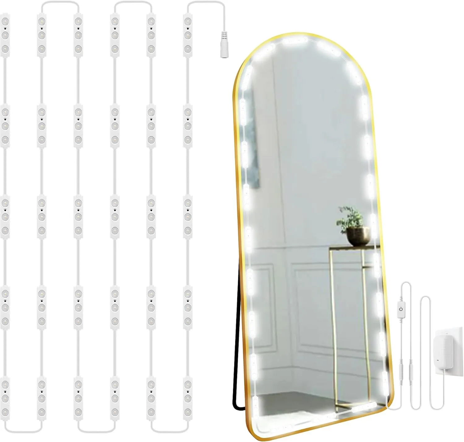 LPHUMEX Hollywood Glam Led Vanity Lights Kit, 14ft Dimmable Mirror Lights, Full Body & Bathroom Lighting, Plug in Floor Light with Power Supply (Mirror not Inlcuded)